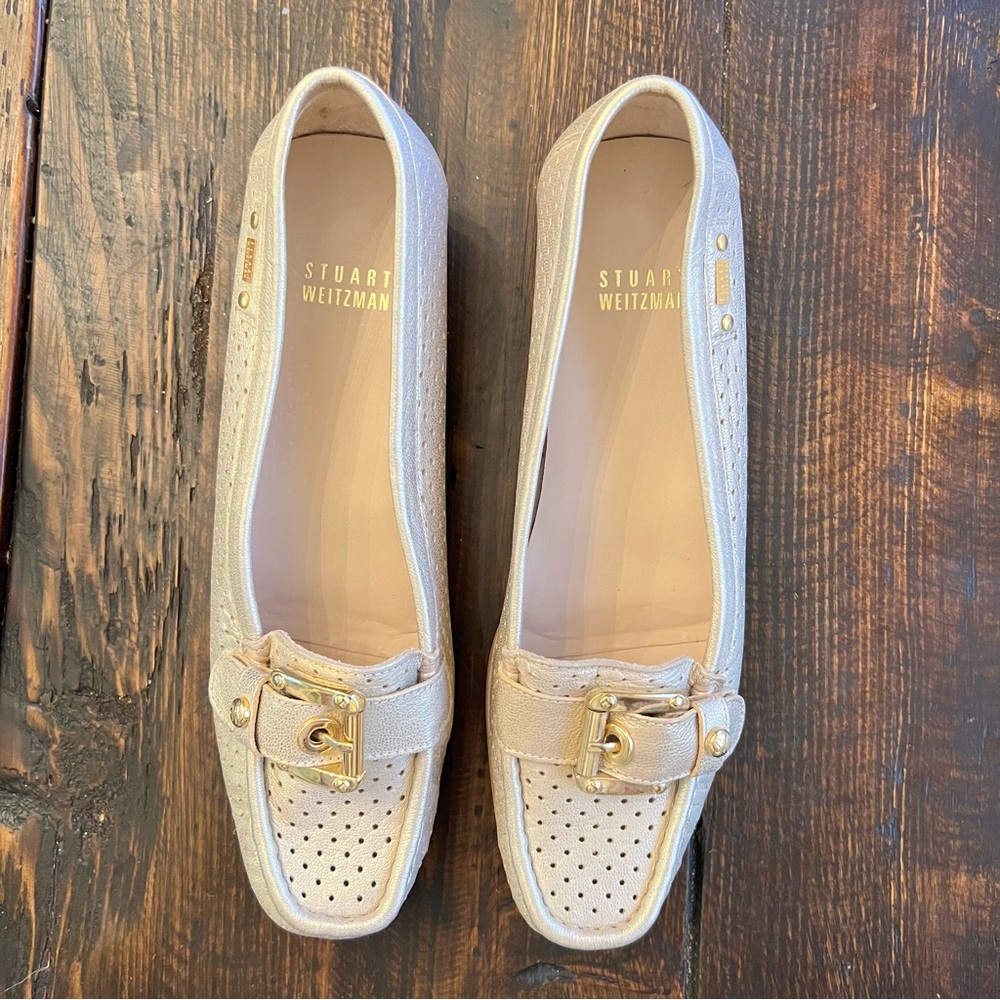 Stuart Weitzman Beige Loafers with Gold Accent